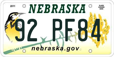 NE license plate 92PF84