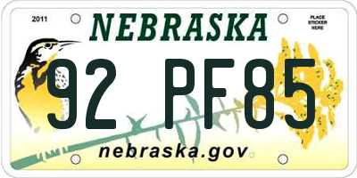 NE license plate 92PF85