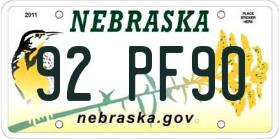 NE license plate 92PF90