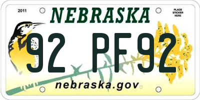 NE license plate 92PF92