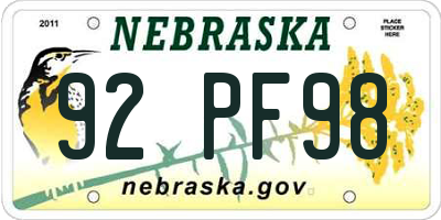 NE license plate 92PF98