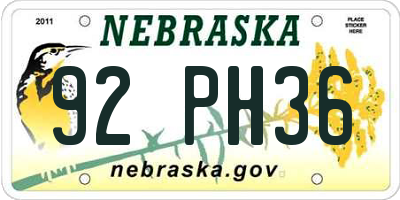 NE license plate 92PH36