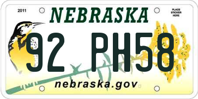 NE license plate 92PH58