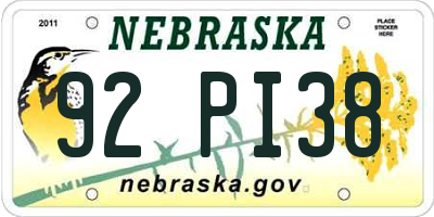 NE license plate 92PI38