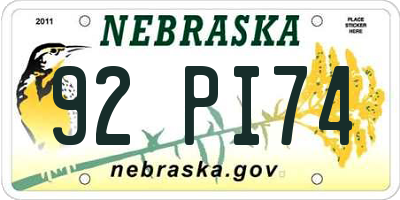 NE license plate 92PI74