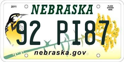 NE license plate 92PI87