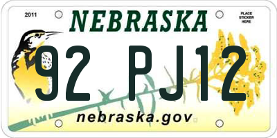 NE license plate 92PJ12