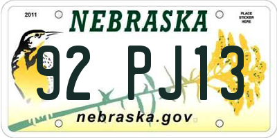 NE license plate 92PJ13