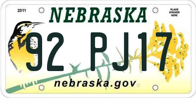 NE license plate 92PJ17