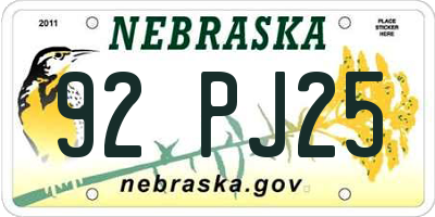 NE license plate 92PJ25