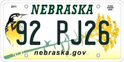 NE license plate 92PJ26