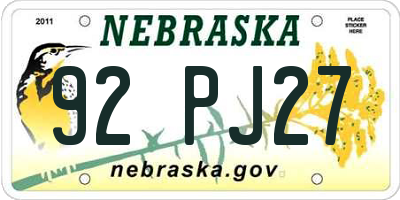 NE license plate 92PJ27