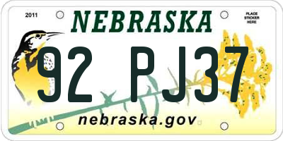 NE license plate 92PJ37
