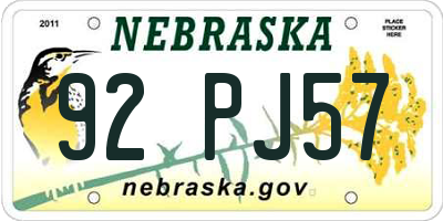 NE license plate 92PJ57