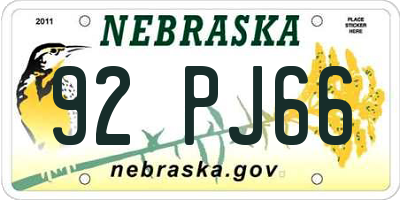 NE license plate 92PJ66