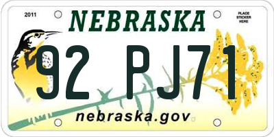 NE license plate 92PJ71