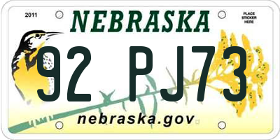 NE license plate 92PJ73