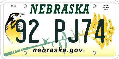 NE license plate 92PJ74