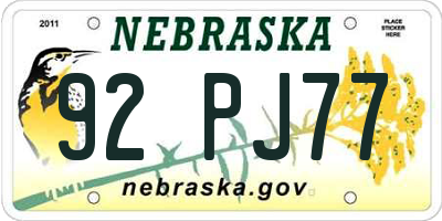 NE license plate 92PJ77