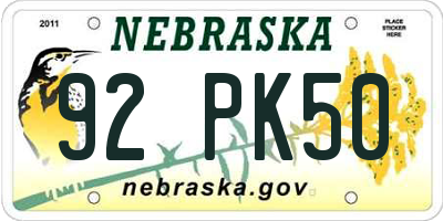 NE license plate 92PK50