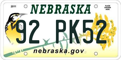 NE license plate 92PK52