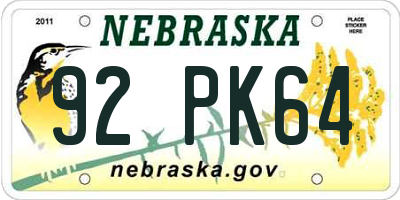 NE license plate 92PK64