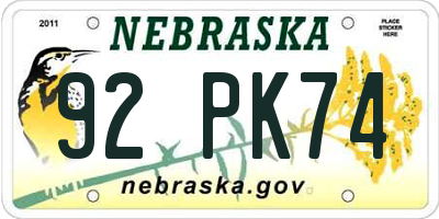 NE license plate 92PK74