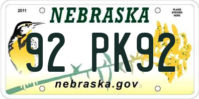 NE license plate 92PK92