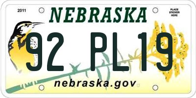 NE license plate 92PL19