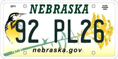NE license plate 92PL26