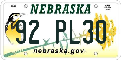 NE license plate 92PL30