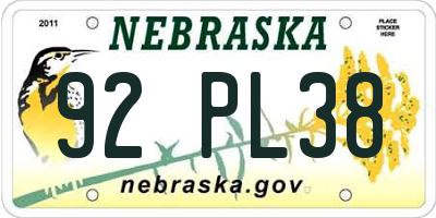 NE license plate 92PL38