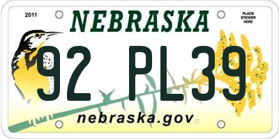 NE license plate 92PL39
