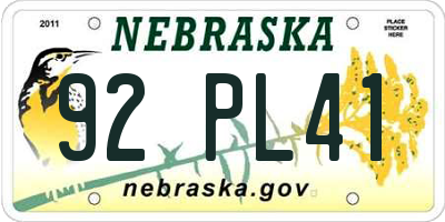 NE license plate 92PL41