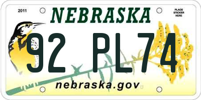 NE license plate 92PL74
