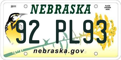 NE license plate 92PL93