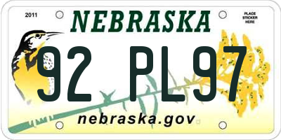 NE license plate 92PL97
