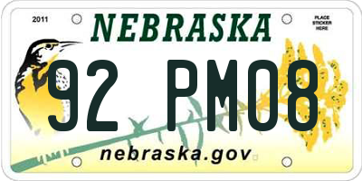 NE license plate 92PM08