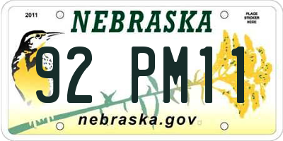 NE license plate 92PM11