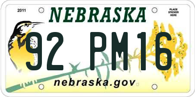 NE license plate 92PM16