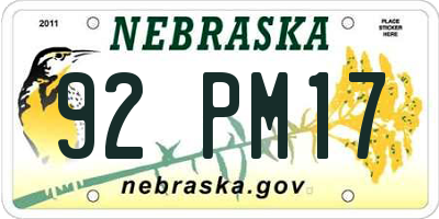 NE license plate 92PM17