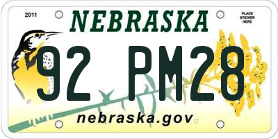 NE license plate 92PM28