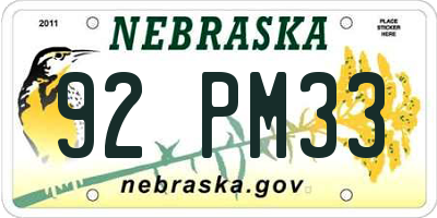 NE license plate 92PM33