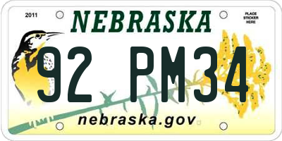 NE license plate 92PM34