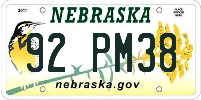NE license plate 92PM38