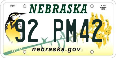 NE license plate 92PM42