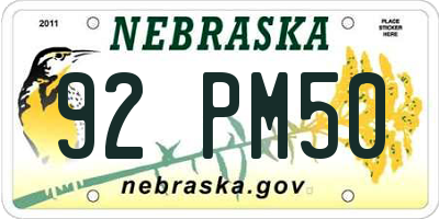 NE license plate 92PM50