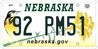 NE license plate 92PM51