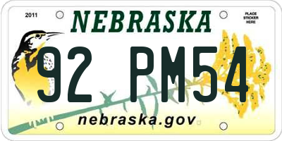 NE license plate 92PM54