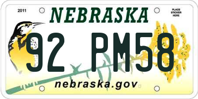 NE license plate 92PM58